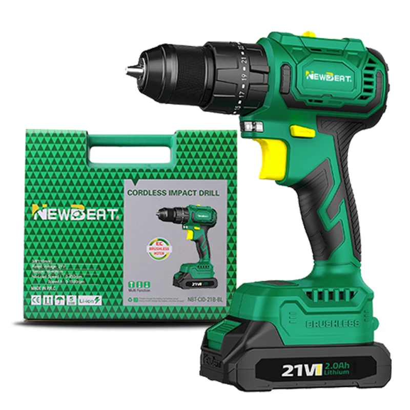 NewBeat Brushless 21V Adjustable Speed Impact Drill Nantong Cordless 3/8 Impact Drills Battery Power Tool Set