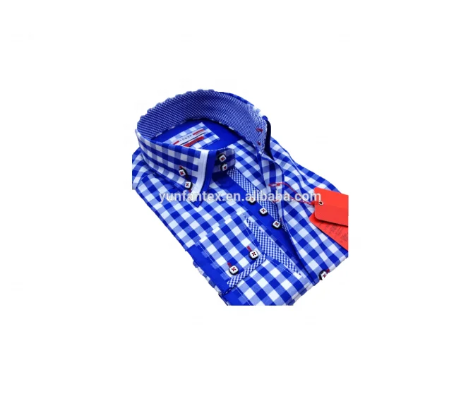 2020 China factory Italian style double collar cotton check men long sleeve shirt
