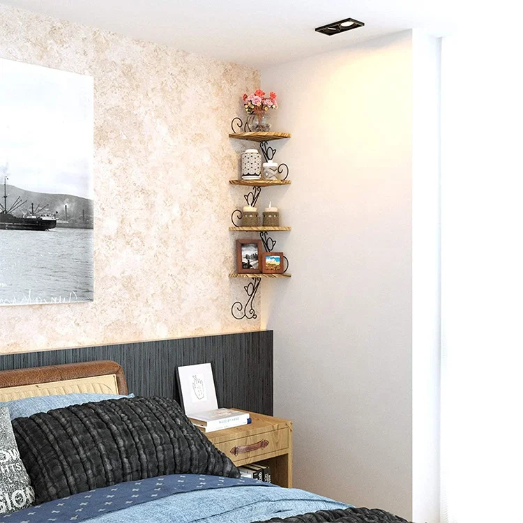 Perfect Rustic Radial Shelf in Cat Shape 4 Tier Wooden Corner Shelf Mount Wall Shelf Corner