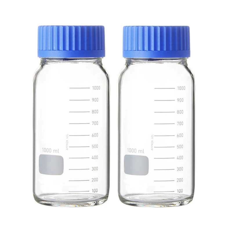 GL80 lab wide mouth borosilicate 3.3 glass jar pyrex chemical biochemistry media storage reagent glass bottle 500mL 1000mL