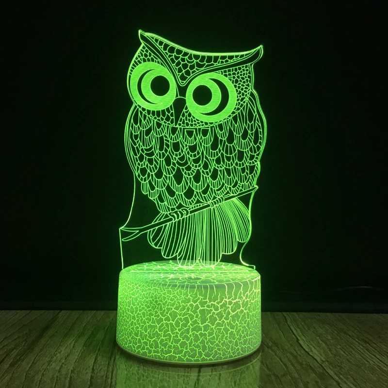 Owl 3D Night Light Optical Illusion Lamp 7 Colors Change Touch Sensor USB Bedside Lamps LED Table Desk Light