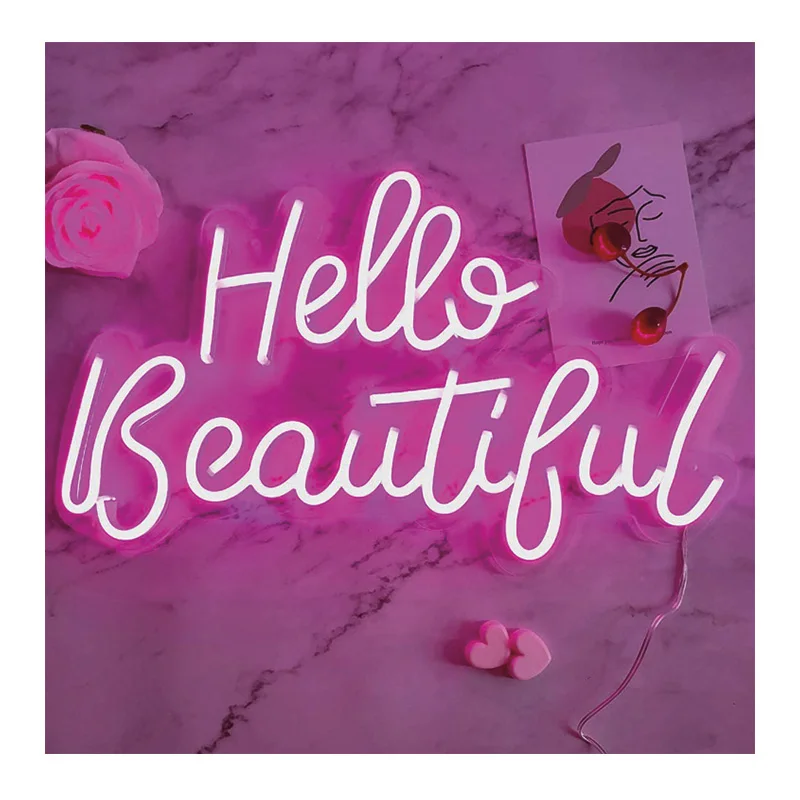 Party decoration Acrylic board Custom hello beautiful 12V led silicon neon Sign