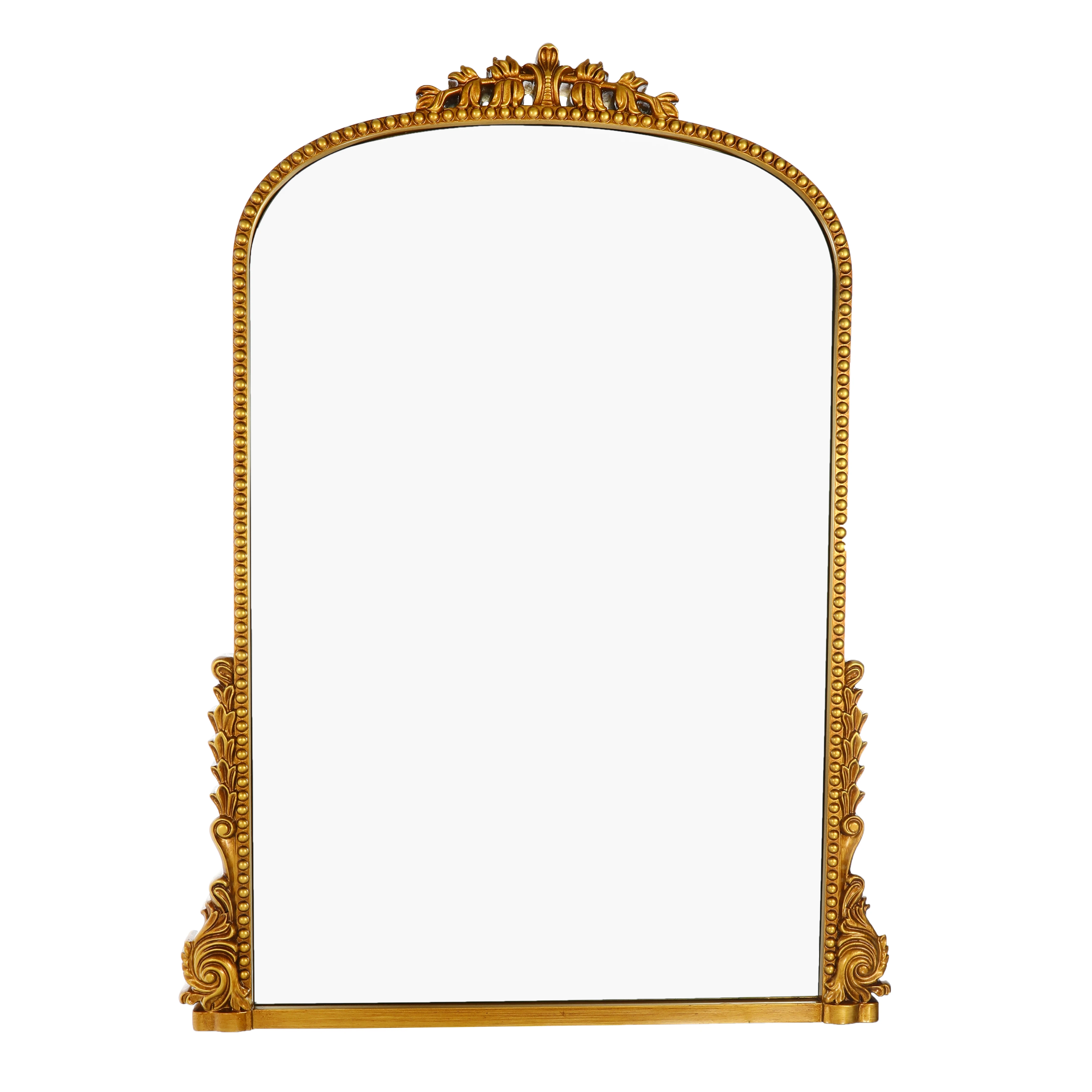Antiqued Gold Ornate Mirror Arched Mantel Wall Mirror Baroque Inspired Bathroom Vanity Wall Mounted Mirror, 60*80cm