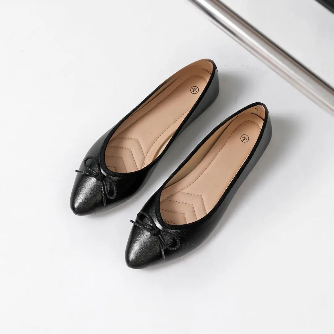 Wholesale  Flat Daily Work Comfortable Flats Shoes Pu Leather Low Top Pointed Casual Flat Shoes For Women