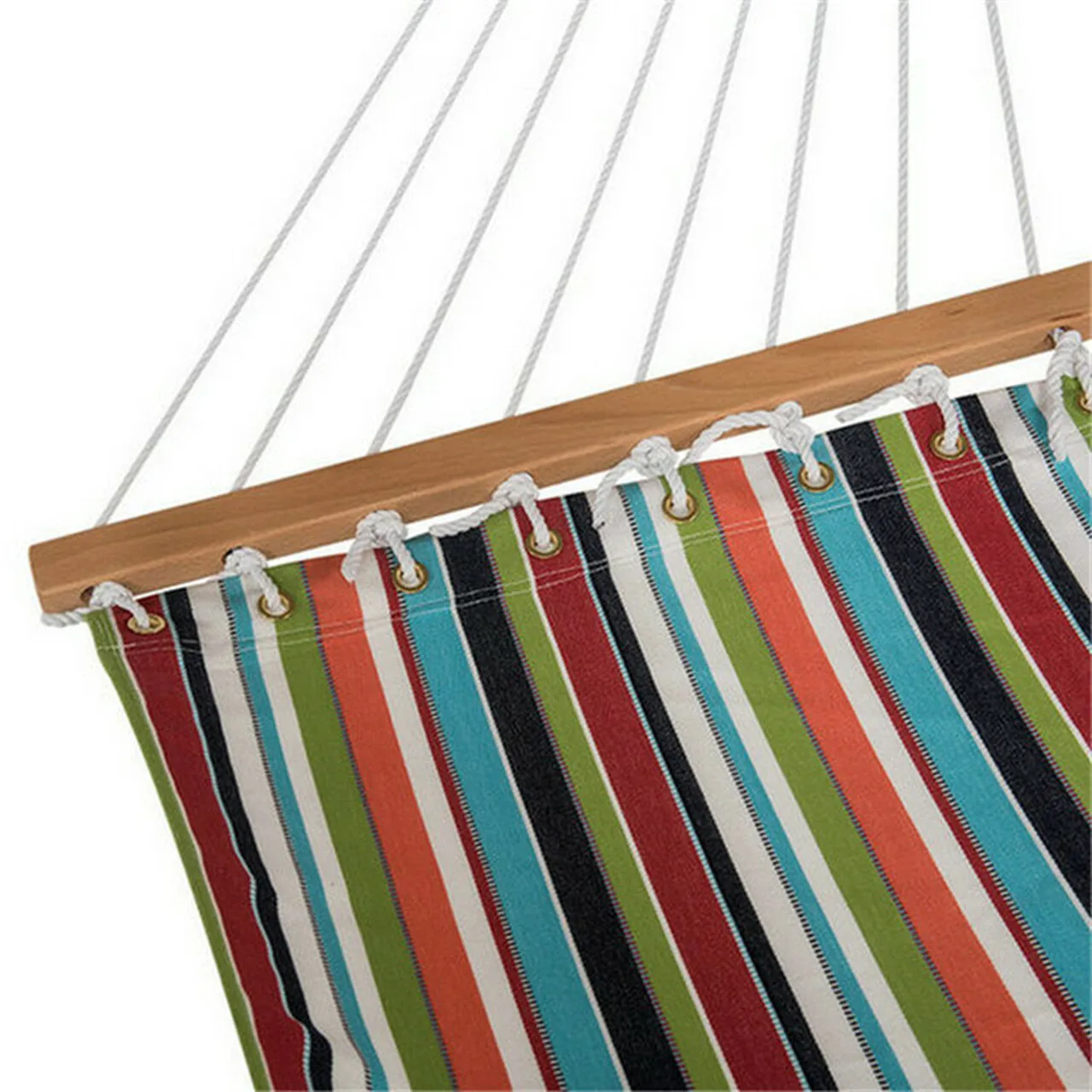 Danlong All Weather Two Person Fabric Outdoor Patio Hammocks with Spread Bar and Handcrafted Polyester Rope for Garden Yard