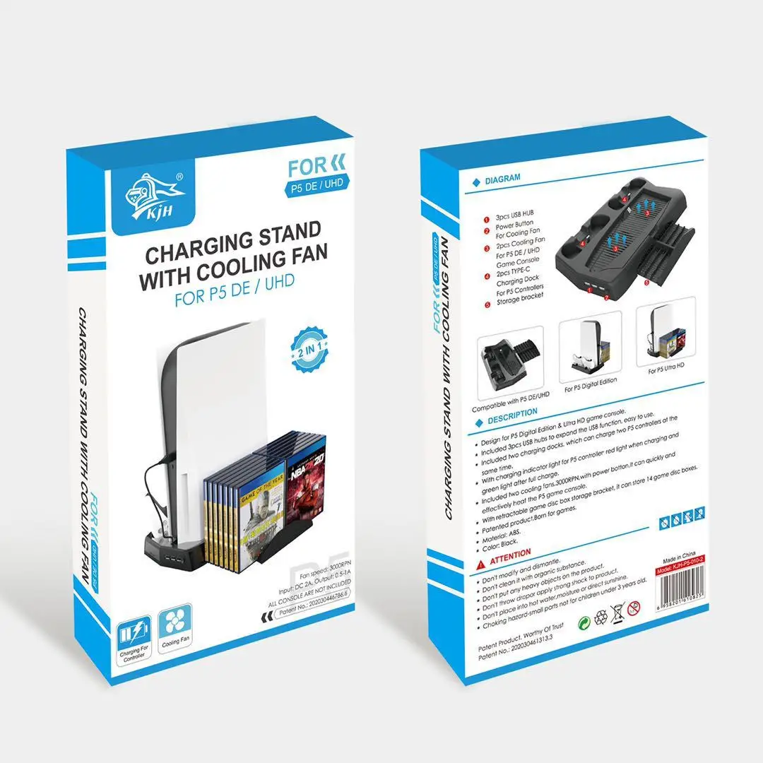 2021 Vertical PS5 Charging Dock with CD Holder for PlayStation 5 PS5 Controller Charger Console Cooling PS5 Charging Dock