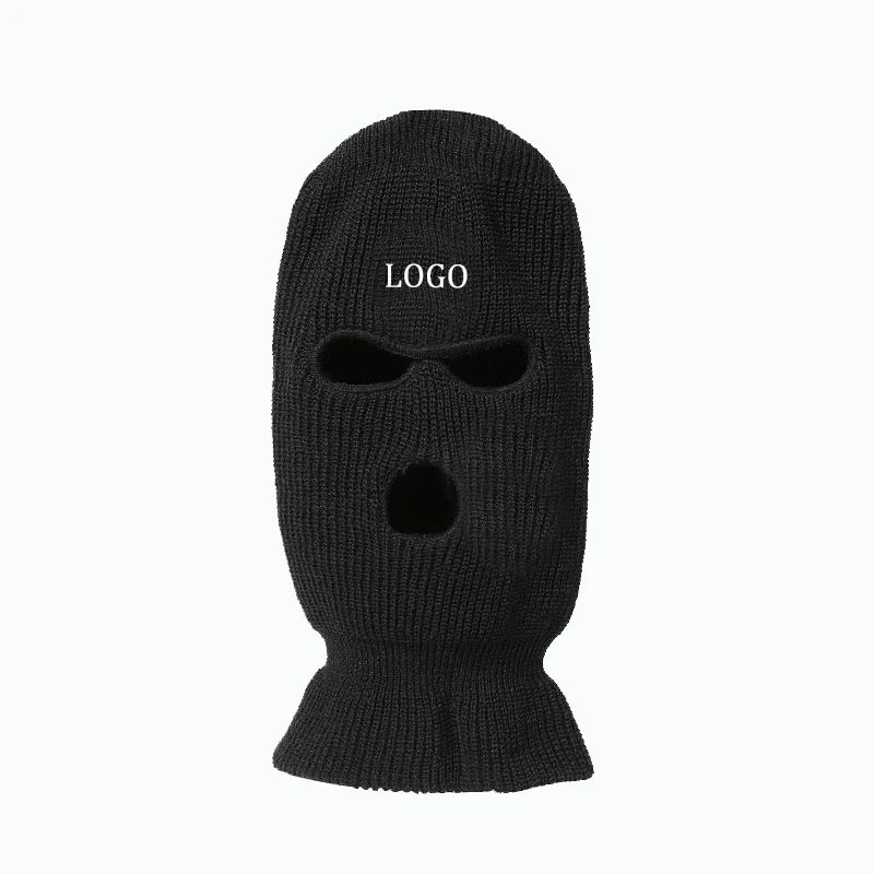 Oem Winter Comfortable Embroidery Logo Custom Balaclava Ski Mask Cap 3 Hole Knitted Beanie Hat