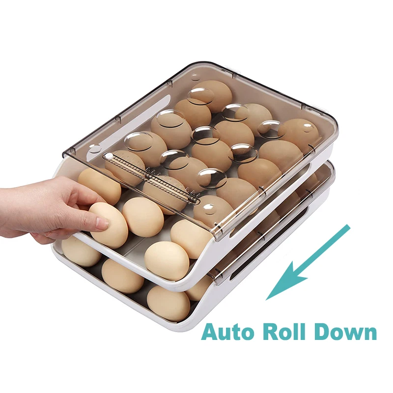 Hot Sale Auto Scrolling Down Egg Holder for Refrigerator  Egg Container Storage Tray