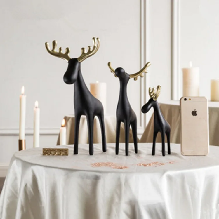 Nordic Golden Horn Deer Resin Crafts Desktop Christmas Animals Small Decoration
