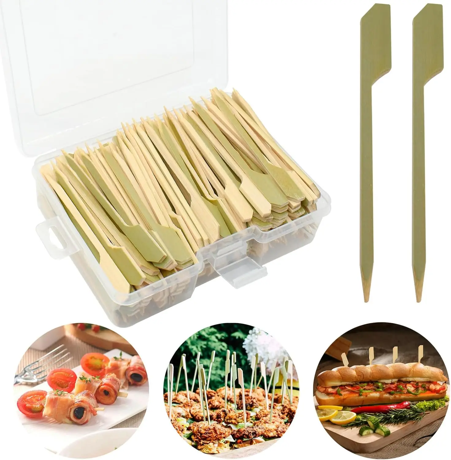 Bamboo wood  Paddle Picks Skewers Toothpicks Cocktail Appetizers Marshmallow Fruit Grilling Snacks Paddle Picks