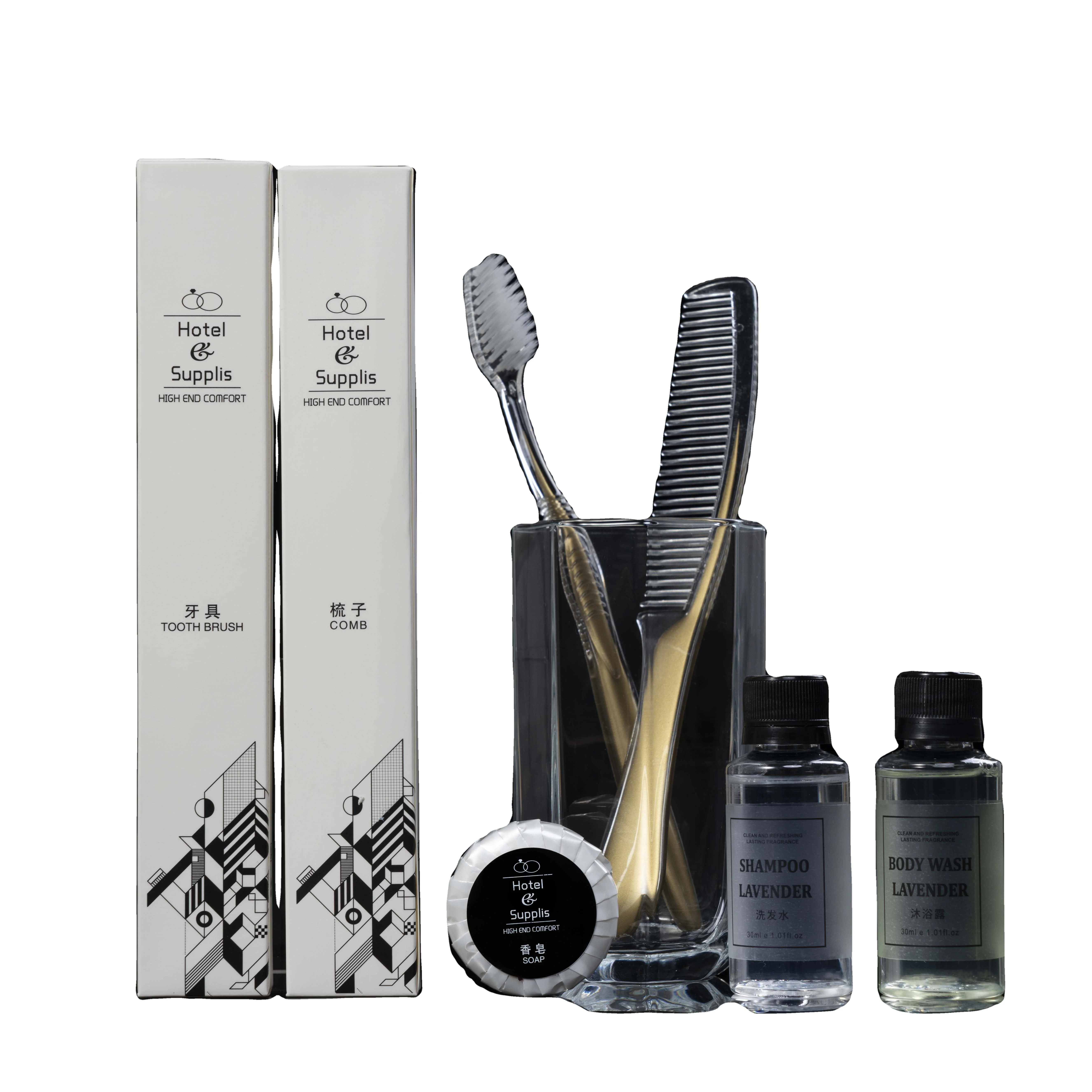 Manufacturer low price toothbrush shampoo soap customizable hotel bathroom sets