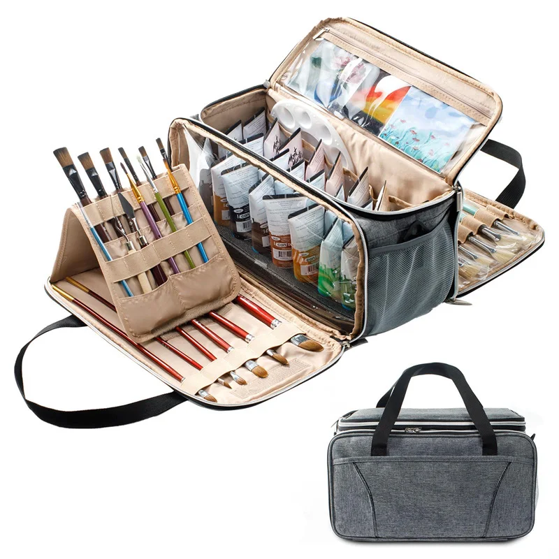 Travel Friendly Acrylic Paint Organizer with Brush Holder Art Storage Case for Convenient Acrylic Painting Paint Tube Management