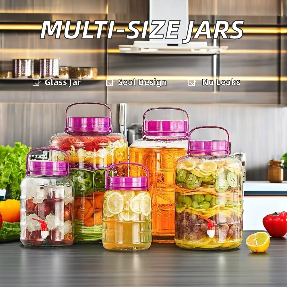 1L/2L/3L/4L/5L/8L/10L/12L/16L/20L Multi Size Transparent Sealed Plum Wine Bottle Lead-free Kimchi Pickle Liquor Glass Jar