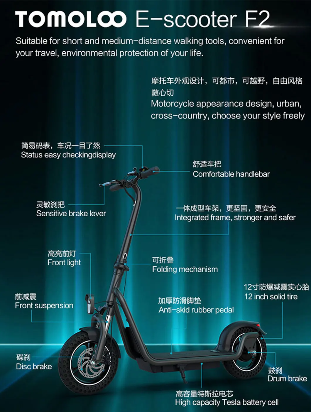 Powerful Off Road 48V 16Ah 350W 700W Adult rear Motor Foldable Electric Scooter