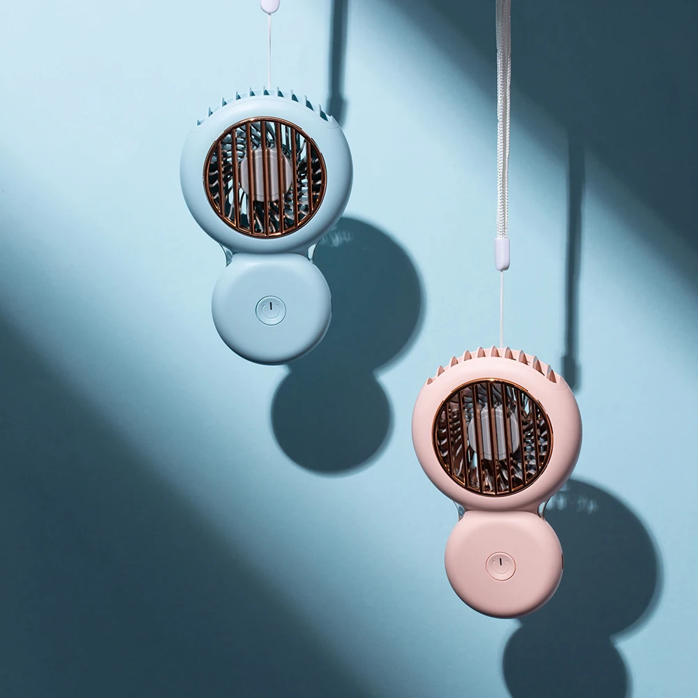 2022 cute bladeless mini Macaron ABS lanyard night light Low noise USB rechargeable handheld handy neck cordless portable fan