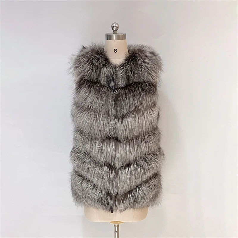 2022 Customized High Quality Sleeveless Luxury Real Fox Fur Floor Length Jacket Fur Fox Coat