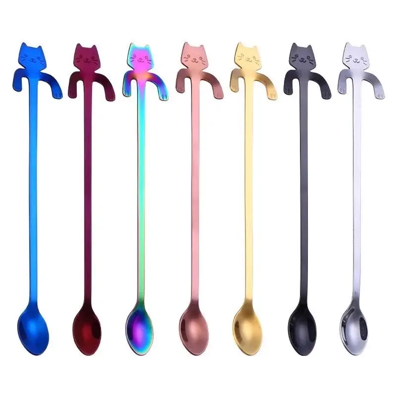 Wholesale 304 Stainless Steel Spoons Stirring Spoons for Coffee cartoon ice spoonl creative cat patten spoon with long handle