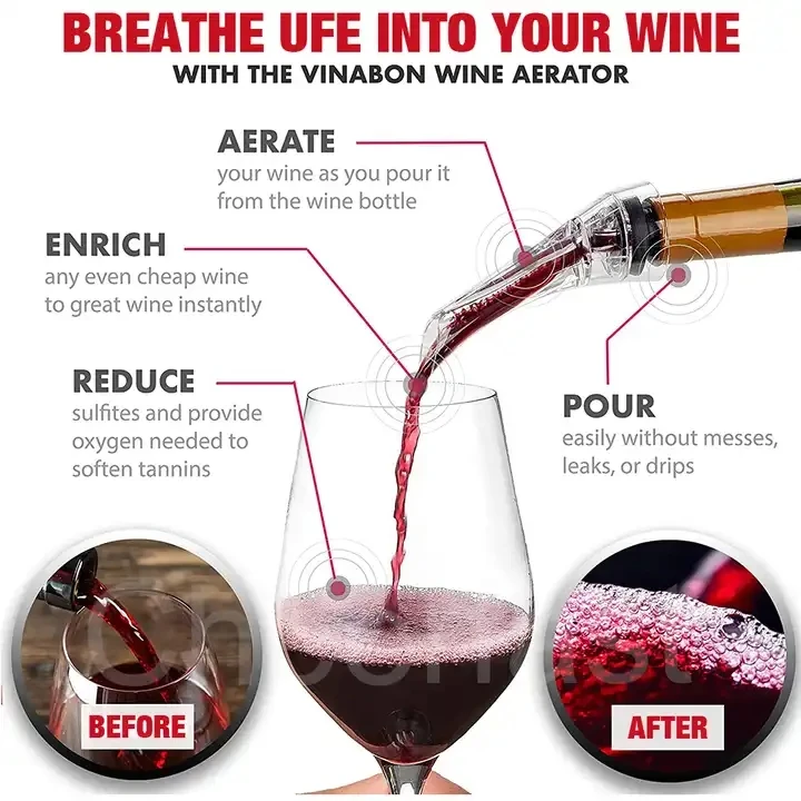 Sample Order Support Acrylic Black Portable Food Grade Wine Aerator Spout Metal Handle Wine Pour Spout Wine Aerator Acrylic