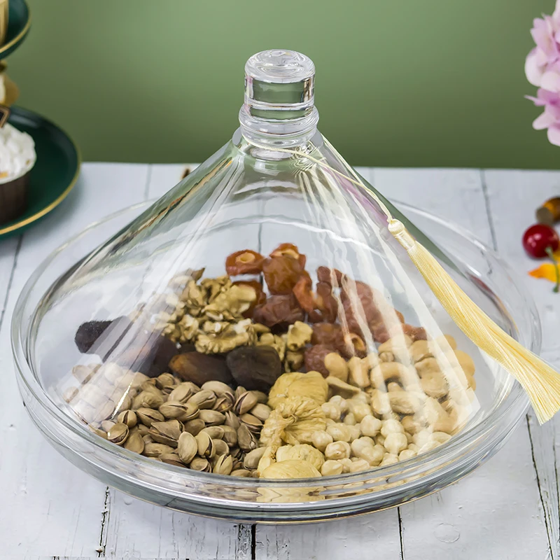 Factory Wholesale Logo Customized Conical Crystal Large Glass Candy Bowl with Lid