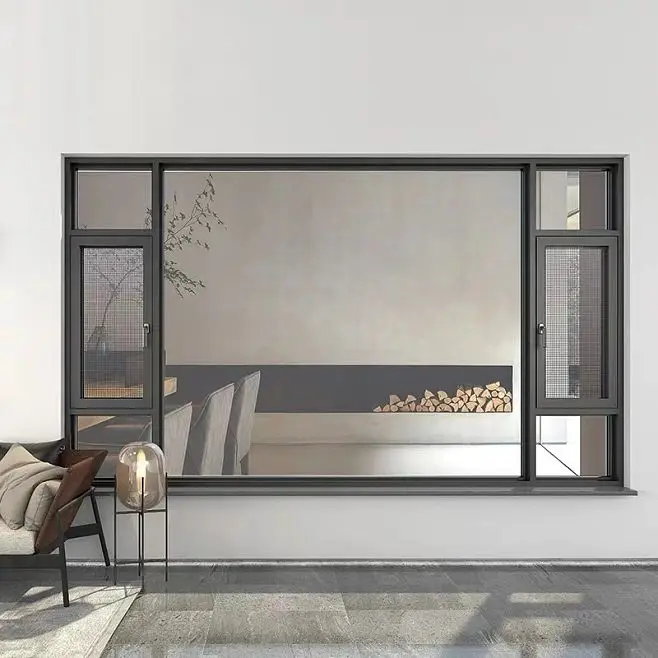 Double Glazed Aluminum picture Windows Soundproof fixed window Glass Energy Efficient Casement Window with mosquito net