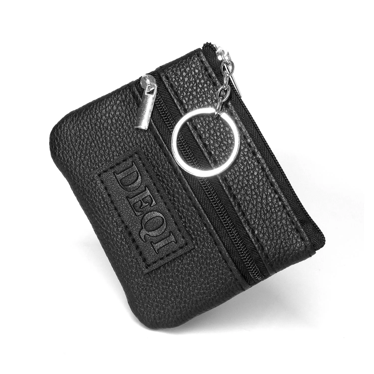 DEQI Key Cases Wholesale Mini Coin Purse Keychain Vintage Wallet Creative Zipper Key Bag Genuine Leather RFID Keychain Wallet