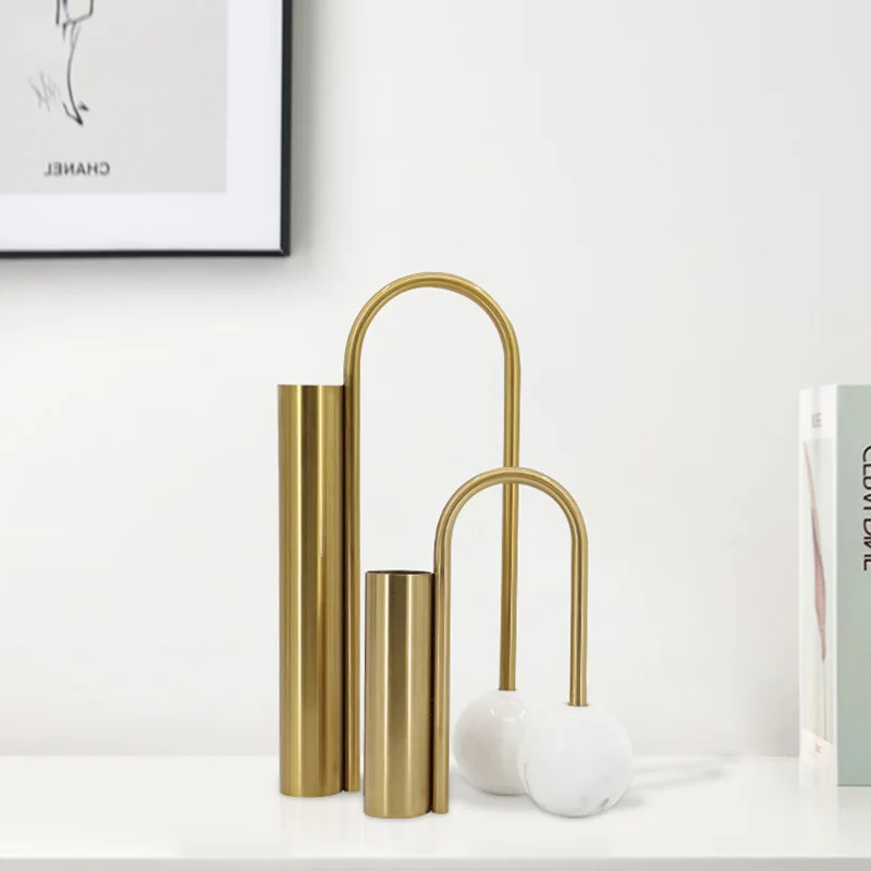 Wholesale Unique Nordic Hydroponic Iron Metal Gold Black Luxury Flower Arrangement Vase