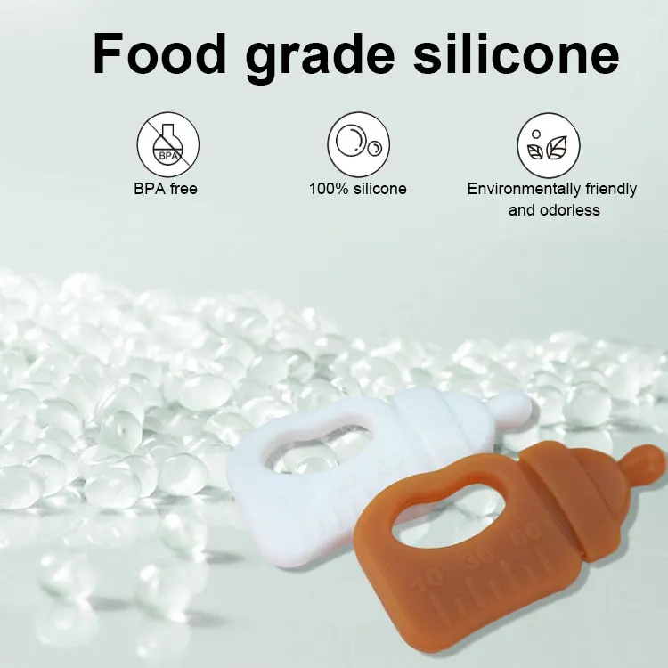 OEM&ODM 2022 New 5.5*10.5cm Feeding Bottle Shaped Nano Silver Silicone Pacific Mordedor De Beb Baby Teething Baby Teethers