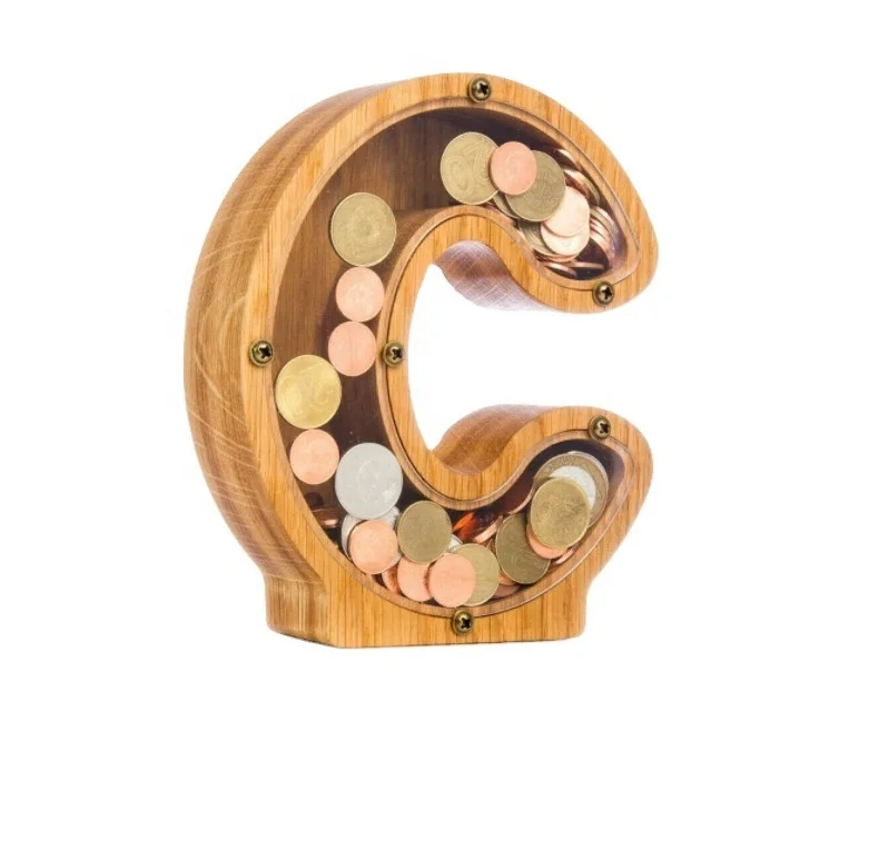 Personalized Letters Coin Bank Money Bank, Text Engraved Money Box Wooden Piggy Bank Gift for Kids, Christmas Birthday Gift Home