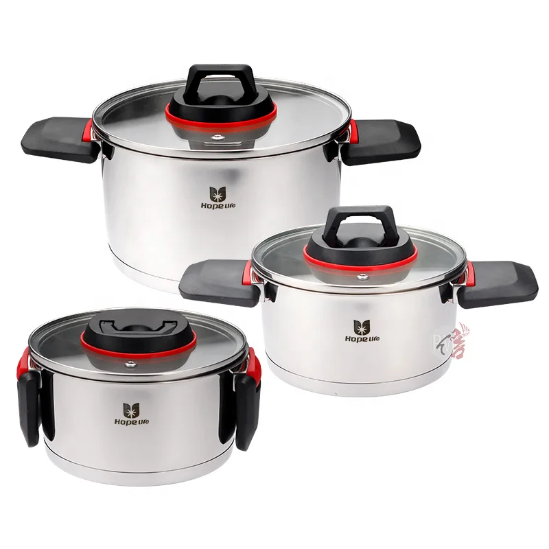 Оптовая продажа кухонные принадлежности 6 шт нержавеющая сталь кастрюли набор посуды с бакелитовой Складная ручка