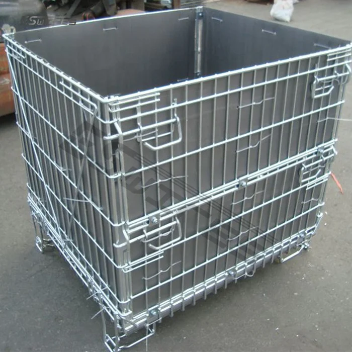Customized Warehouse Stackable Storage Galvanized Durable Metal Steel Folding Mesh Baskets