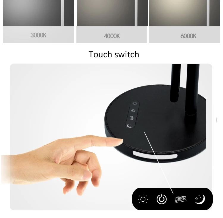 Round metal luxury design portable decorative office led table lamp nordic study desk lamp bedside reading with night light base