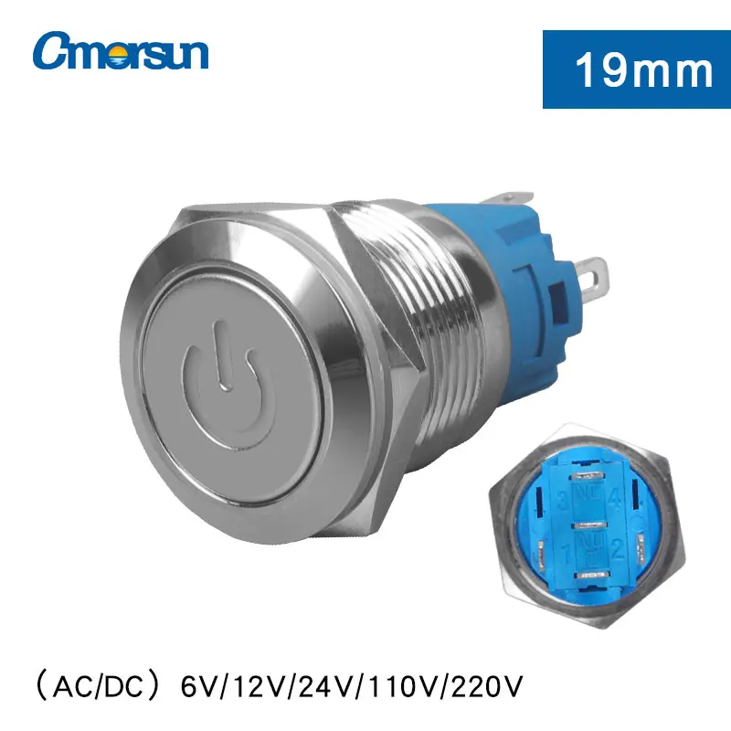 CMORSUN lamp switches IP67 wired waterproof push button switches and 19mm 5 pin ring illuminated 12volt