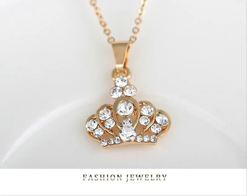 Cute Gold Crown Necklace Earrings Sets Jewelry Crystal Women Lovely Gold Color Kids Jewelry Sets