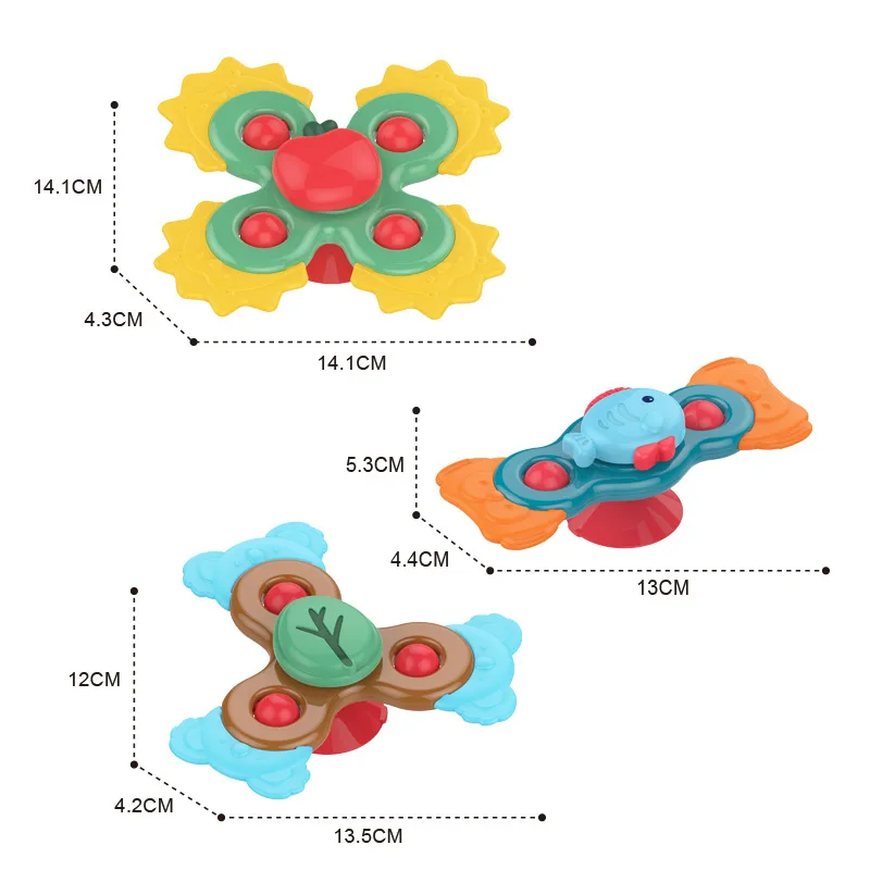 Baby Silicone Teether Rattles Sucker Gyro Spinner Toys Set Newborn Touch Sensory Soothing Rattle Windmill Water Bath Toys