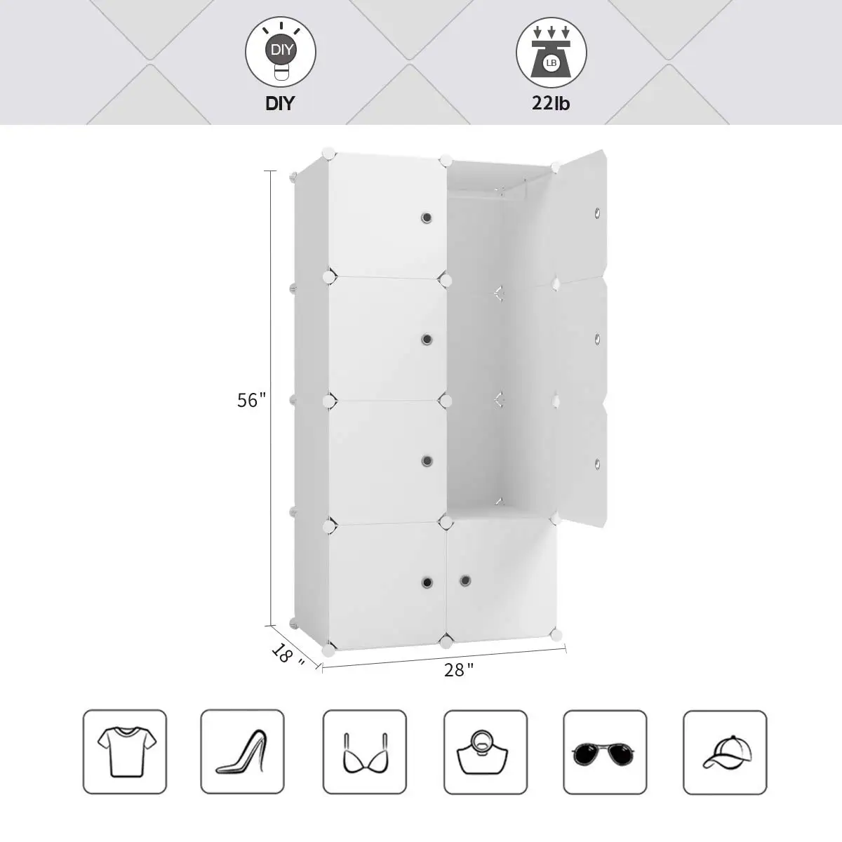plastic wardrobe Cubes Shelf Cabinet with Bottom Shoes Shelf DIY Clothes Storage Shelves with Hanging Rods