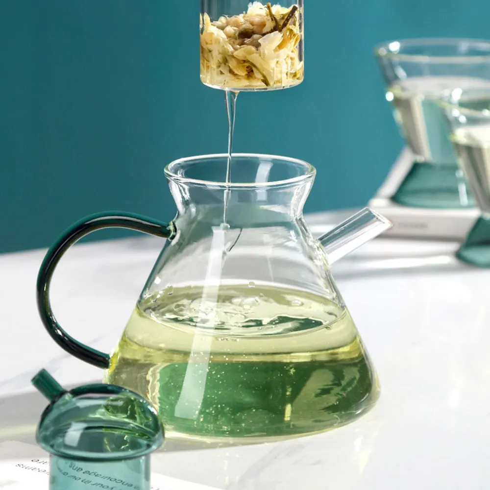 High Borosilicate Teapot Coffee Pot Set Danish Amber Teapot with colorful handle and lid