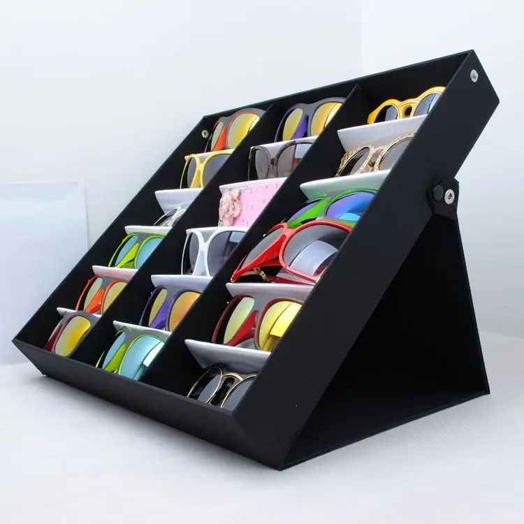 2020 Luxurious 18 pcs Clear PU Cover Storage box for Eyewear Sunglasses Display Stand