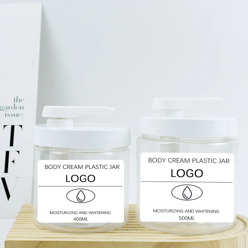 Wholesale Cosmetic 400ml 500ml PET 89mm Cap Pump Jar Container Empty Transparent Plastic Cosmetic Jars for Skincare