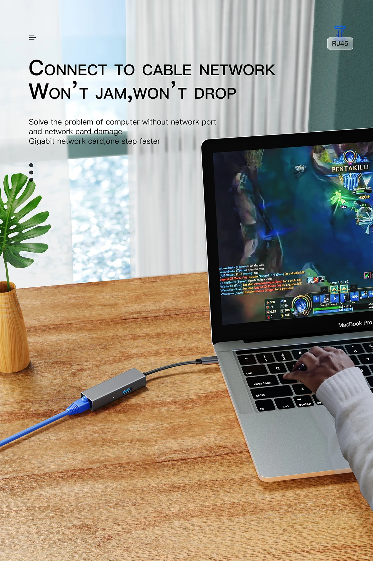 USB C Ethernet 3 0 2 к RJ45 Hub 10/100/1000 Мбит/с адаптер Сетевая карта Lan
