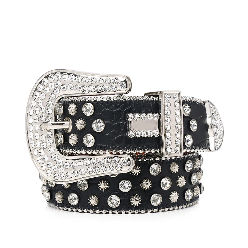 Dropshipping Western Bling Bling Rhinestone Belt Cowgirl Cowboy Studded Design Leather Waist Belt For Jeans