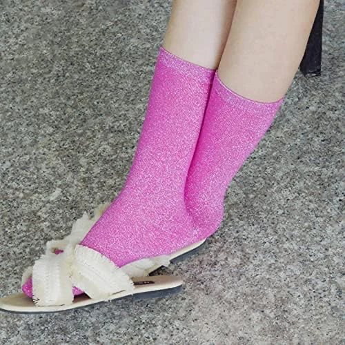 Custom Colorful Cotton Socks Silver Lurex Silk Glitter Ladies Fashion Socks Solid Color Gold Shiny Women Crew Socks
