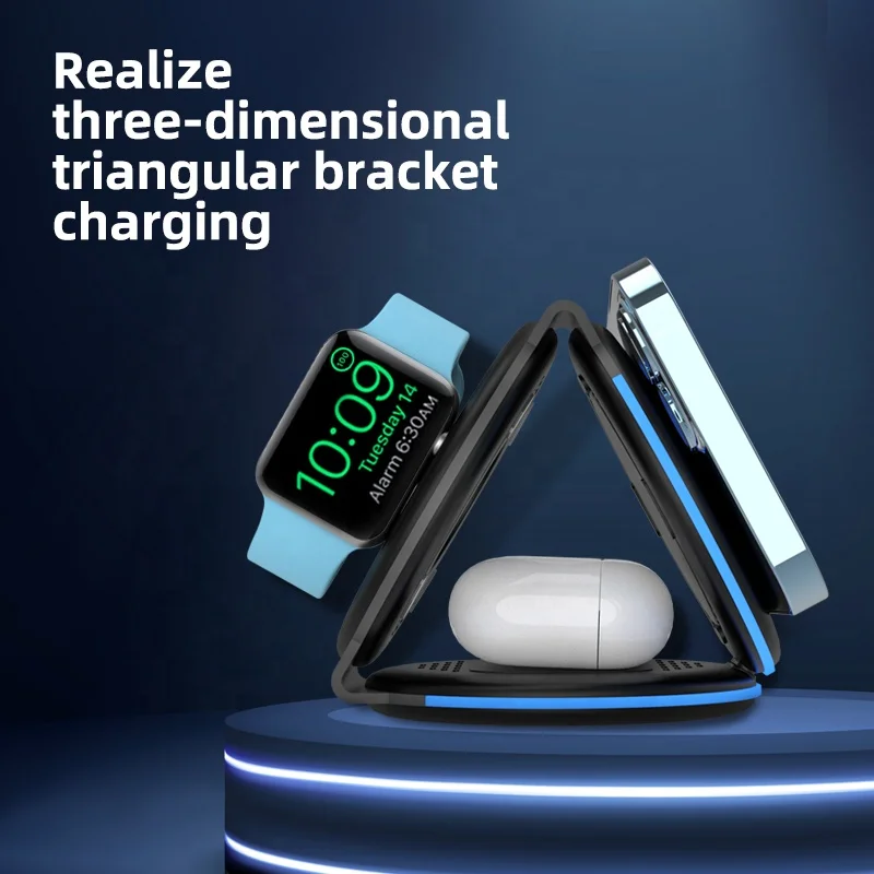 2022 New Products 3 In 1 Folding Magnetic Wireless Charger Portable 15W Fast Wireless Charging For iPhone For Iwatch For AirPods