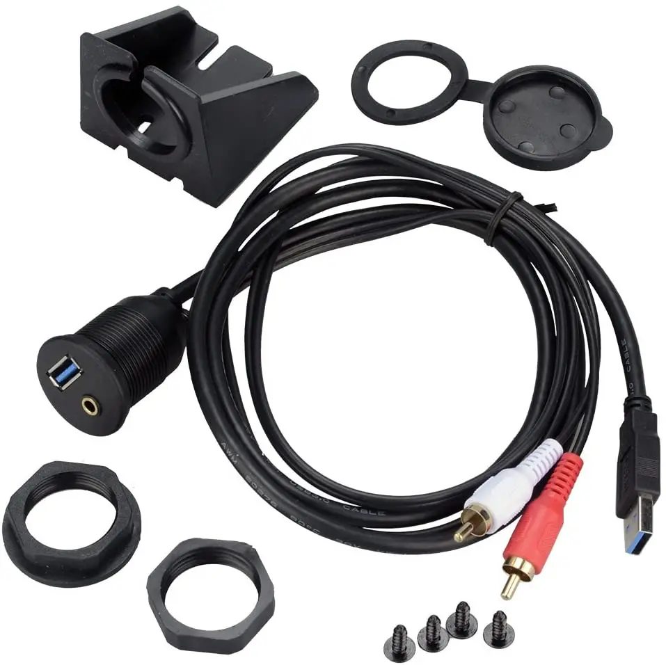 Sinasolar DMF-KSV/2R USB3.0 & AUX to RCA Dashboard Waterproof Flush Car Mount for Car Truck Dash Panel Extension Cable