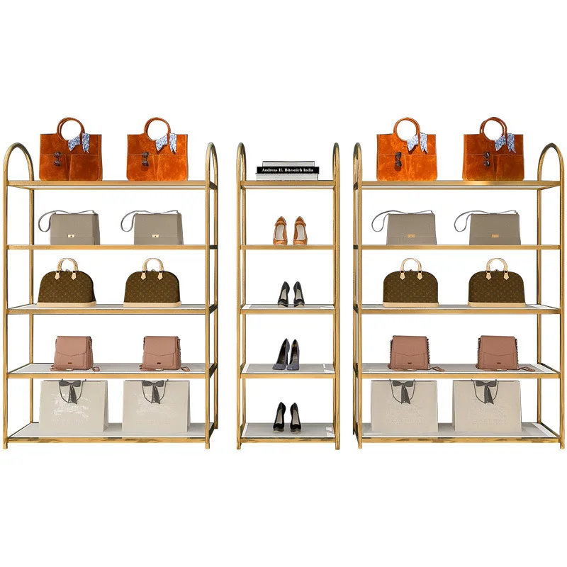 floor type stainless steel titanium clothing store Multi-layer shoe rack display stand rack