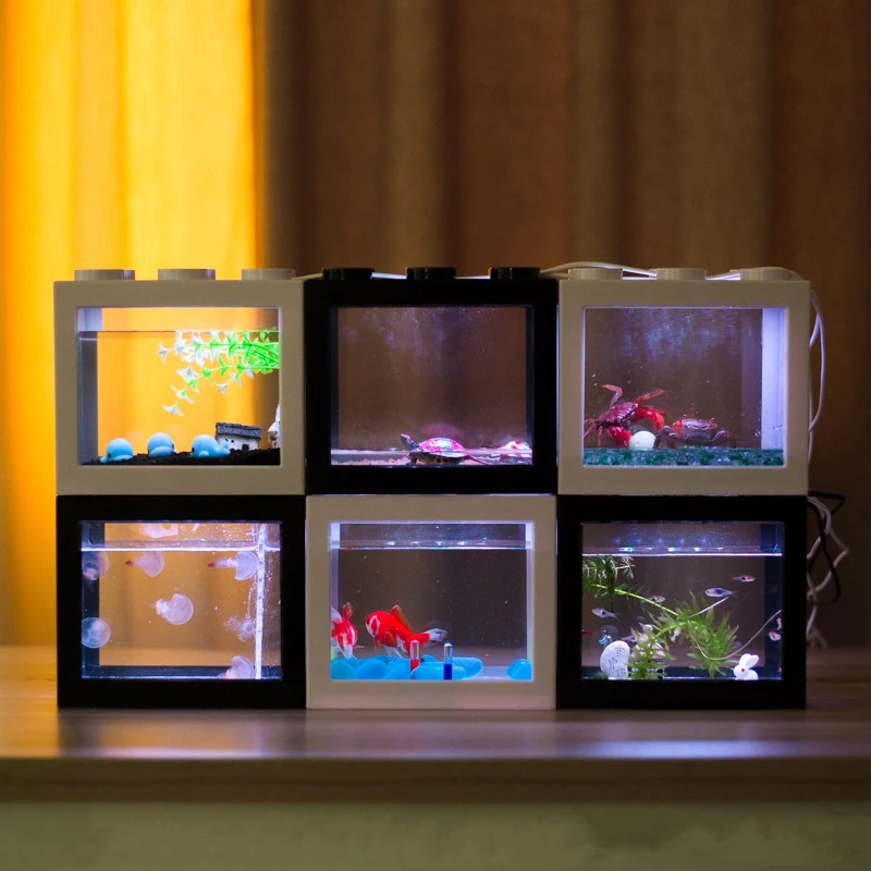 Mini Multicolor Stackable Building Blocks Ecological Creative Aquarium Fish Spider Tank Small Reptile Pet Box Home Decoration