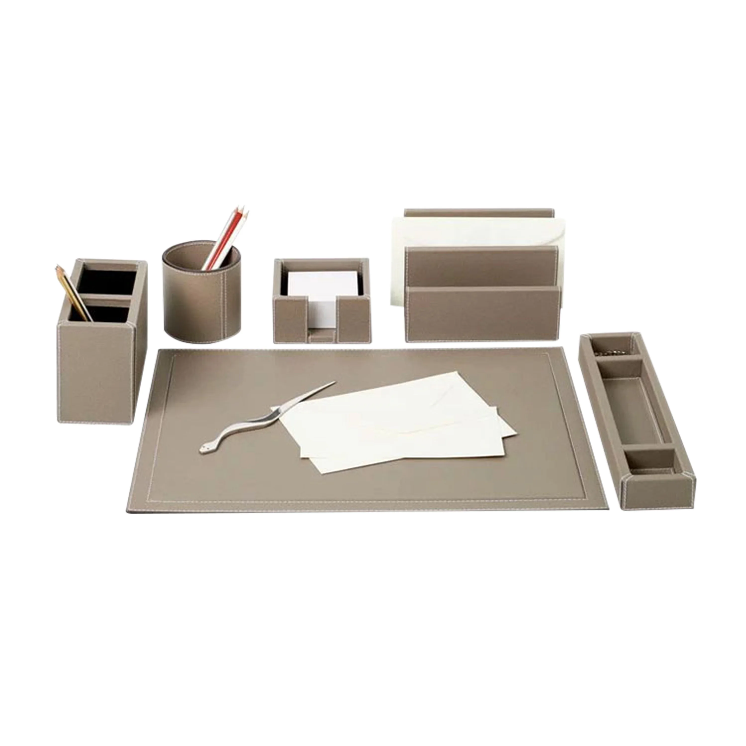 Office Desk Accessory-7 Pieces Stationary Genuine Leather Desk Set