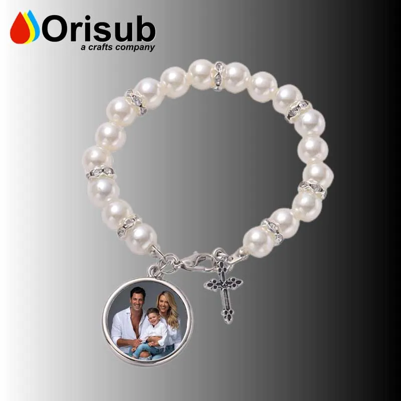 Wholesale blank sublimation cross bracelets rosary religious bracelets with custom logo