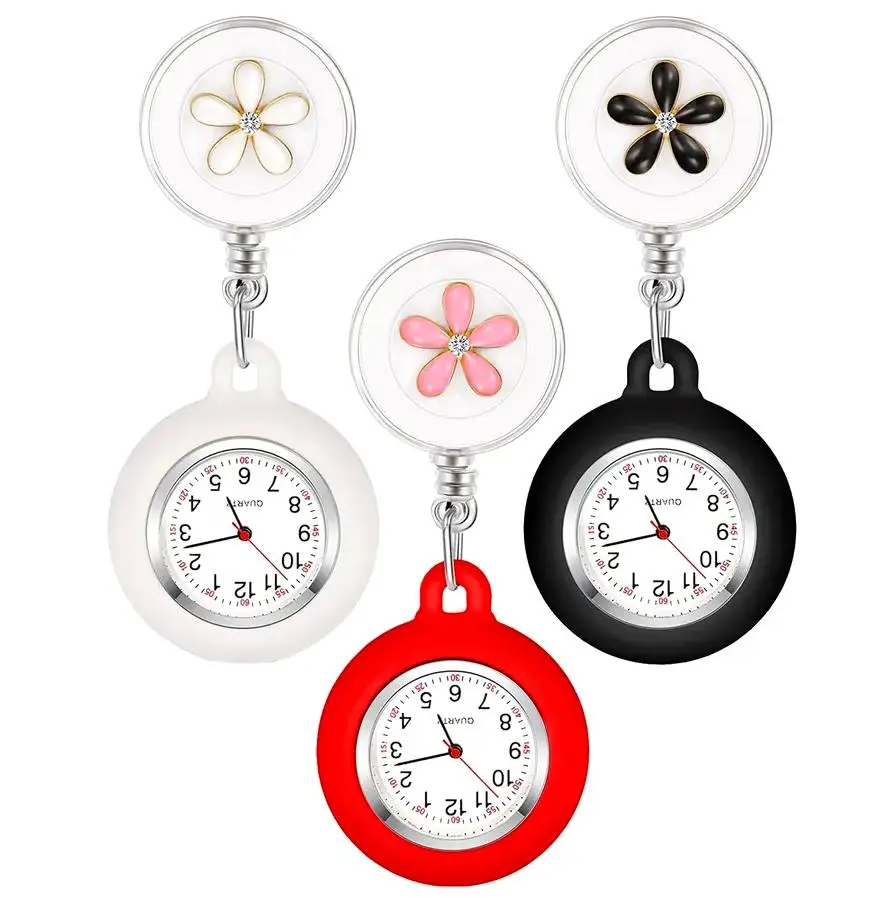 Silicon  Nurse Watch for Nurses Doctors, Clip-on Hanging Lapel Nurse Watch Silicone Cover Brooch Fob Pocket Watch Reel Ret
