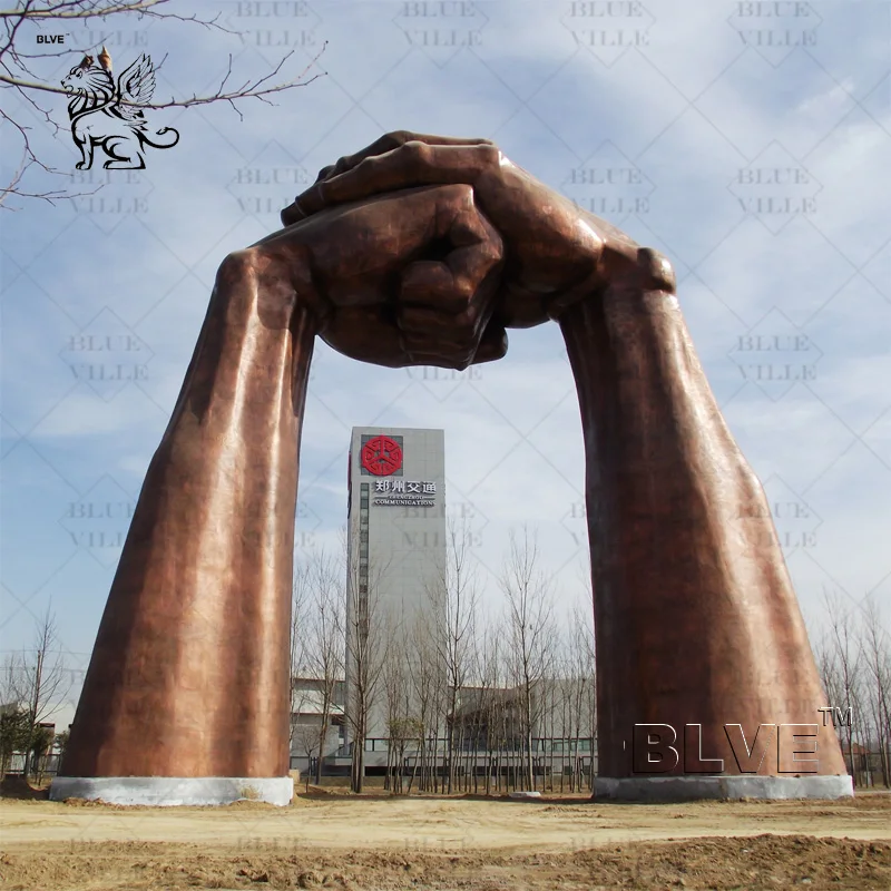 BLVE Large Size Outdoor Decoration Casting Metal Copper Brass Statues Bronze Hand Sculpture For Garden