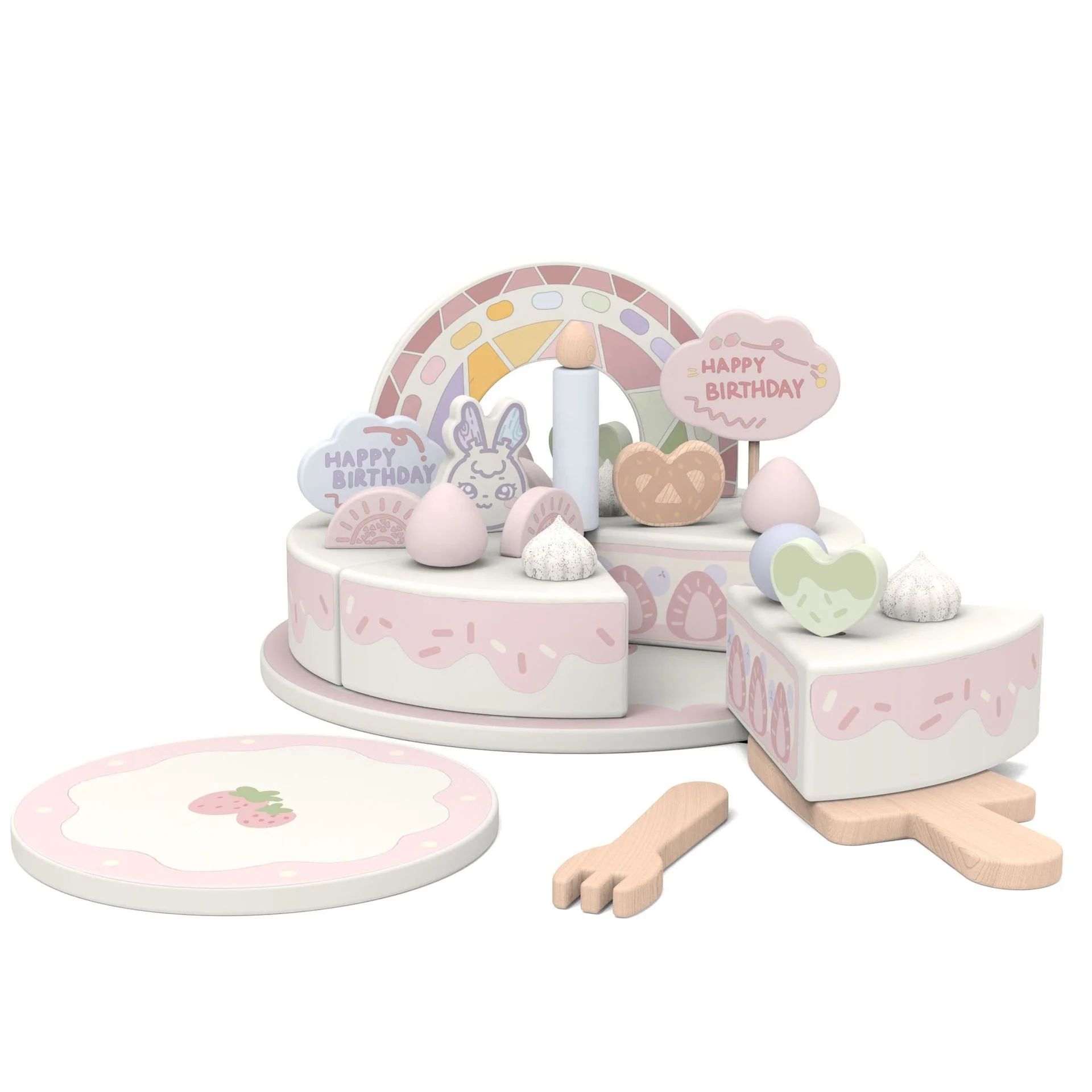 Montessori Pretend Play House Toy Wooden Birthday Cake Cutlery Children Simulation Food Cutting Set Kitchen DIY Learning Game